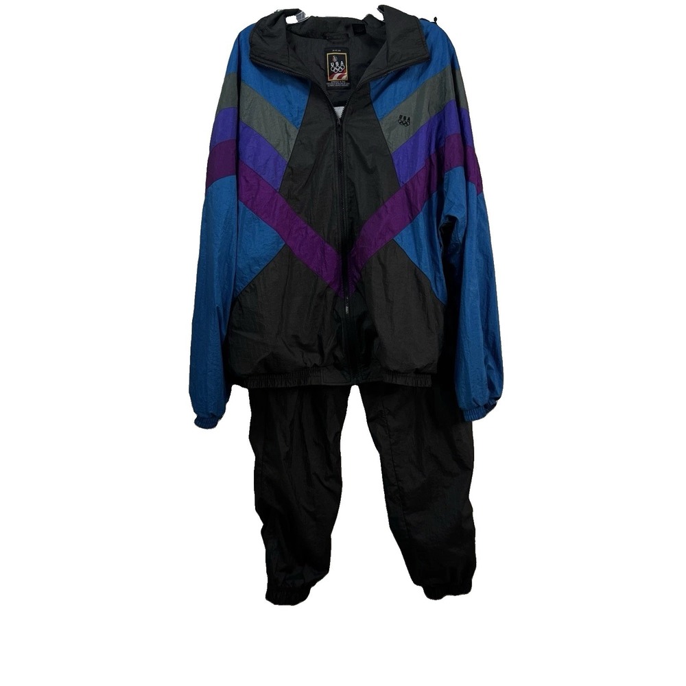 Vintage USA Olympic Tracksuit Set XL Tall Colorblock Windbreaker Pants 90s Mens